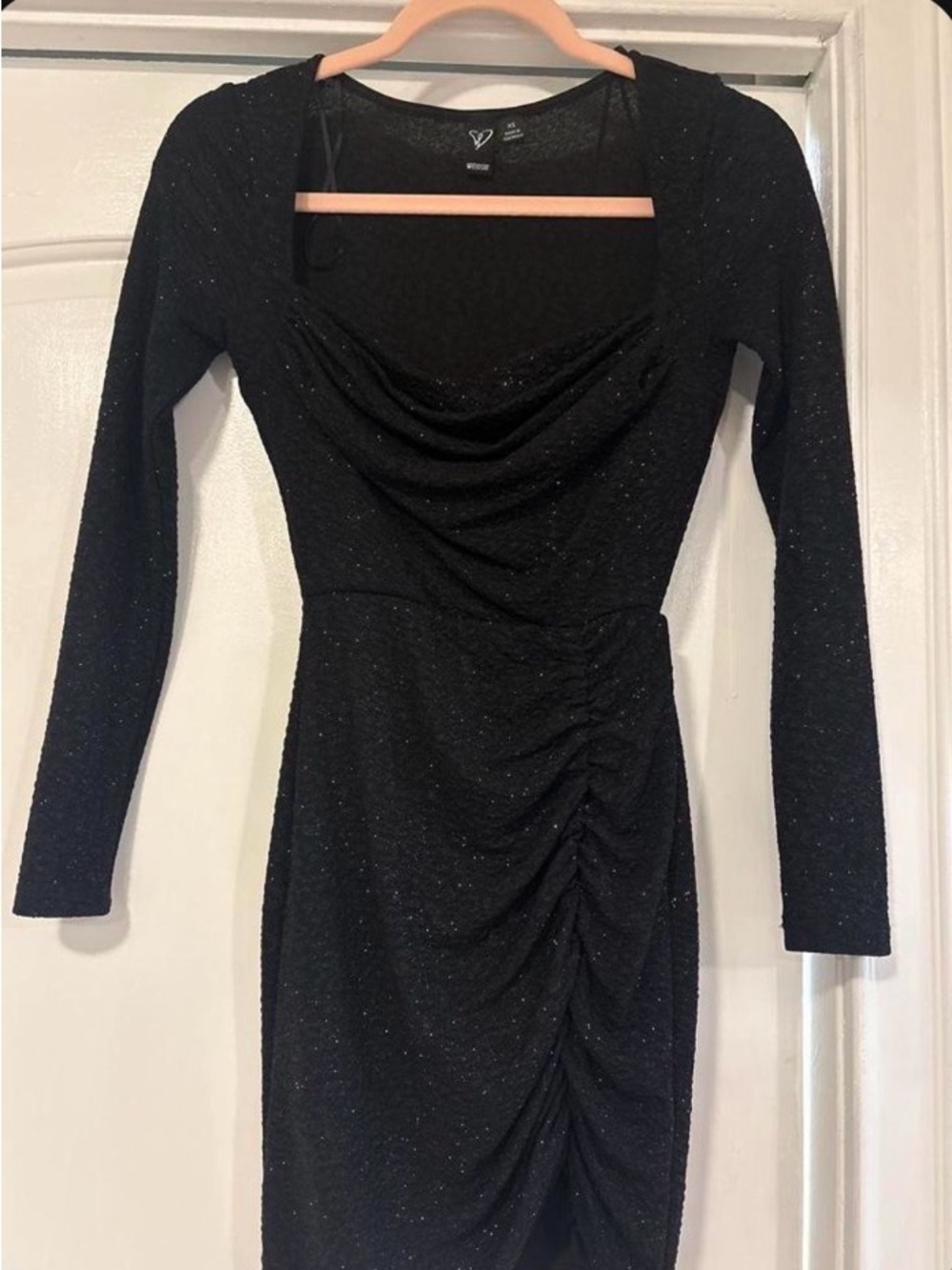 Heartloom Black Sparkle Ruched Long-Sleeve Dress